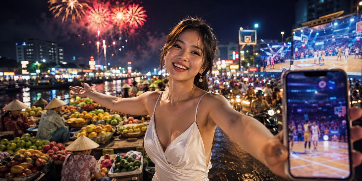 Người dùng Mekong xem kèo bóng rổ trên nền tảng 5ds ban đêm
